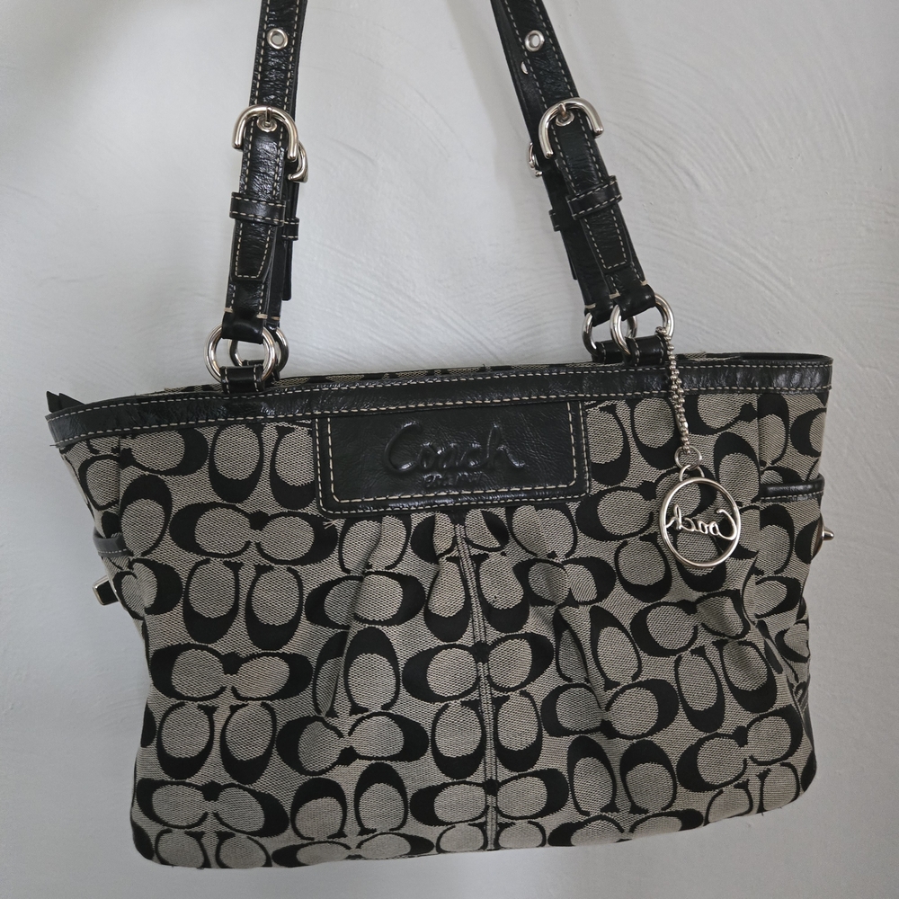 Authentic COACH Signature Pleated Gallery Tote - Black/Grey (F14281)